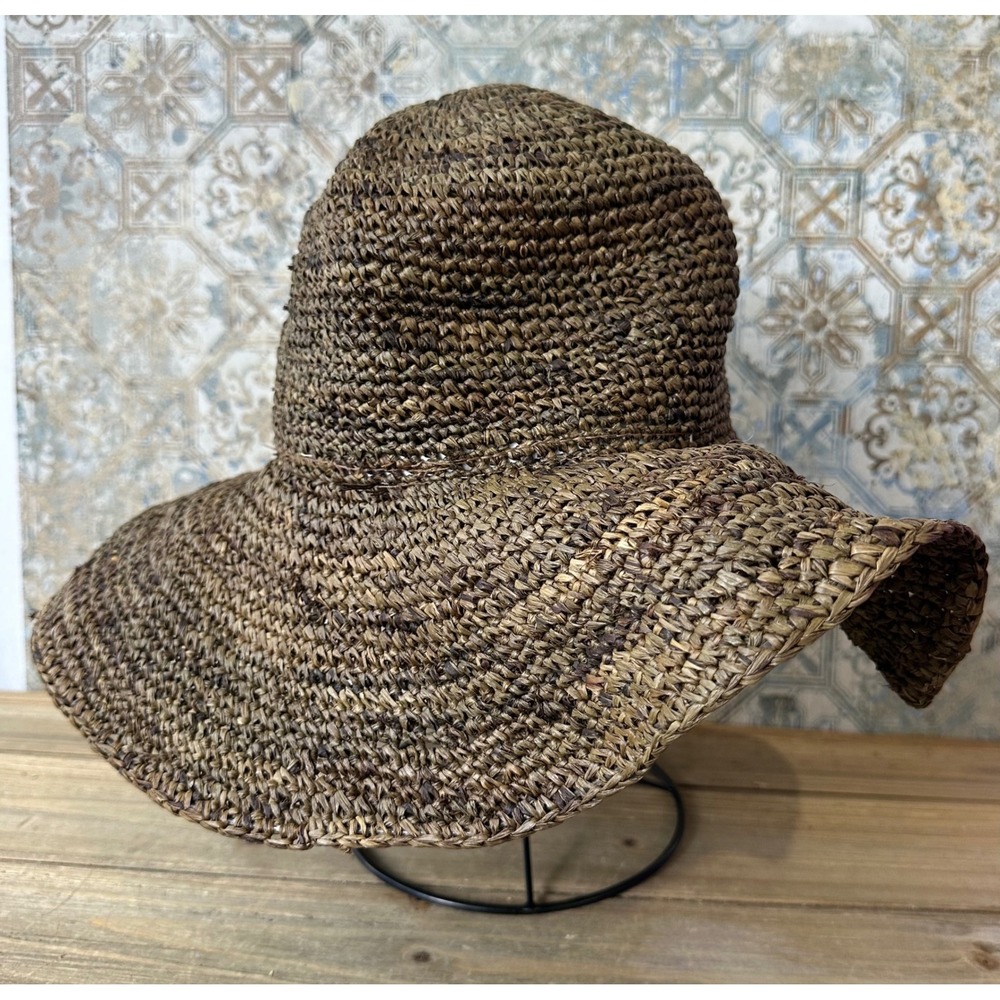 Peter Grimm Sun Hat Woven Floppy Natural Fiber Women One Size Brown Excellent